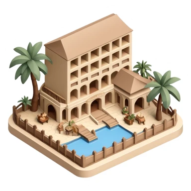 Isometric exterior Walt Disney World Animal Kingdom safari resort hotel, dollhouse style 3D realistic  sticker