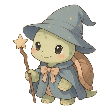 cute anime turtle as a wizard, cute style, detailed, soft colors sticker