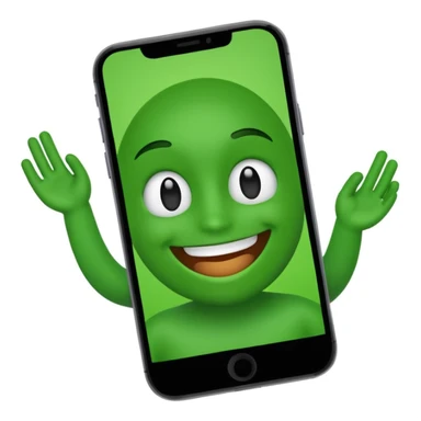 emoji character displayed on a phone with a bright green screen sticker