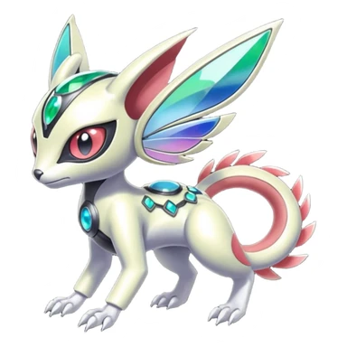Shiny Colorful Futuristic Cyber-Vernid-Trico-Meloetta-Latias-Koraidon-Peppercat-Protogen-Pokémon-Digimon-Fakémon-fusion-hybrid-creature sticker