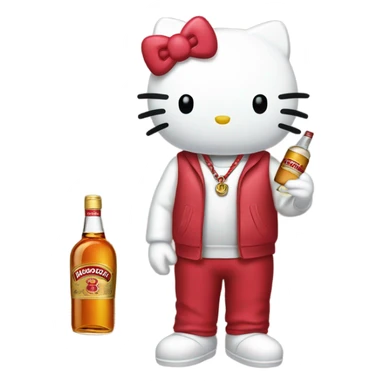  hello Kitty holding a bottle of Hennessy sticker
