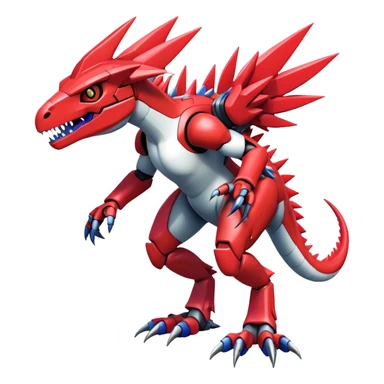 Spiky Cool Edgy Futuristic shiny colorful Digimon-Fakemon-Guilmon-Velociraptor-Mecha, full body, two legs sticker