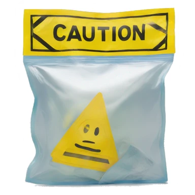 Clear ziploc bag with a yellow caution sign only on the front label sticker