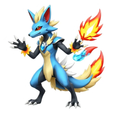 Edgy futuristic Delphox-Zeraora-Salandit-Lucario-fusion sticker