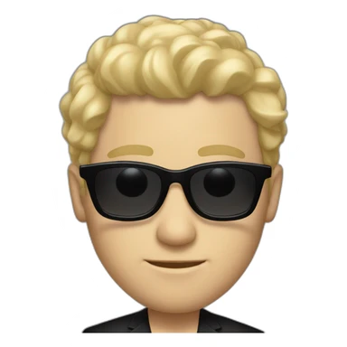 white guy in black suit with blonde hair and black non-shinethrough sunglasses sticker