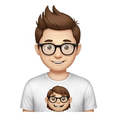 man,with pale skin. Brown hair and glasses. With troll face shirt. sticker