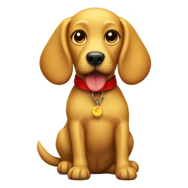 mustard colored dog with very very long ears and red collar sticker