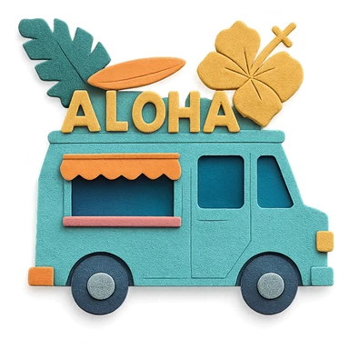 Hawaiian food truck with layered paper look and tropical details in paper craft style sticker