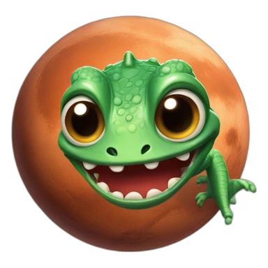 planet Mars with a cartoon grinning lizard face with big eyes sticker