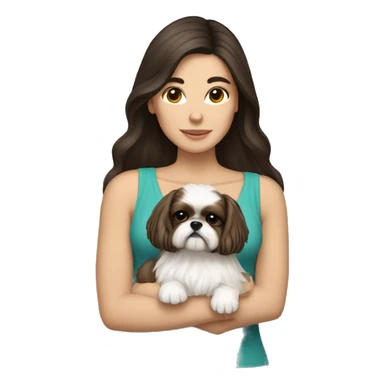 Young dark brunette hair woman with a golden shih tzu in her arms long hair sticker