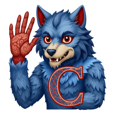 a werewolf hand just the hand holding the letter c make the c made out of persian carpet texture sticker