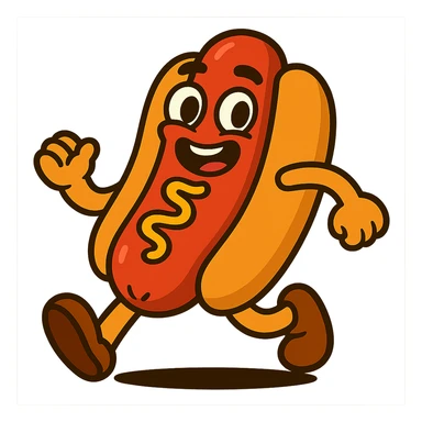 Add cartoon arms and legs to the hotdog and make it look like it is walking, keep the vibrant toon style, no background. sticker