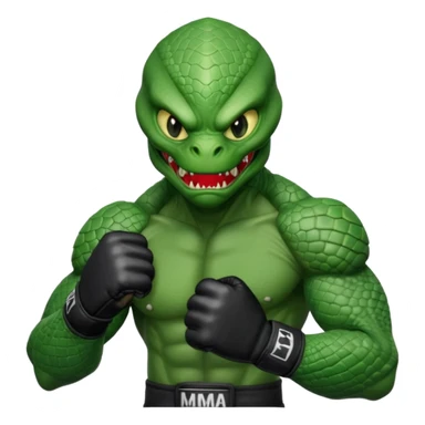 reptilian alien MMA fighter portrait, head and shoulders only, scaled skin, sharp teeth, fighter gloves, battle-ready expression, 3D cartoon, mobile game icon style, clean background, no text, no watermark
 sticker