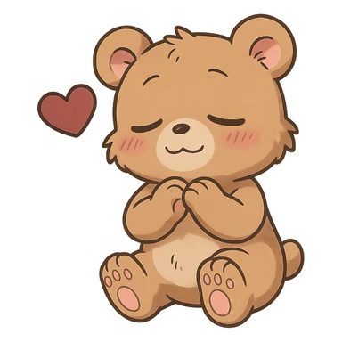 anime style cute bear showing love, with a sweet and sleepy expression sticker