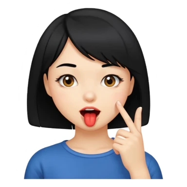 Chicas con pelo negro y corte bob haciendo que se muerde uno de sus dedos de manera picara, puedes hacer que se muerda el dedo sin sacar la lengua. Solo una mano sticker