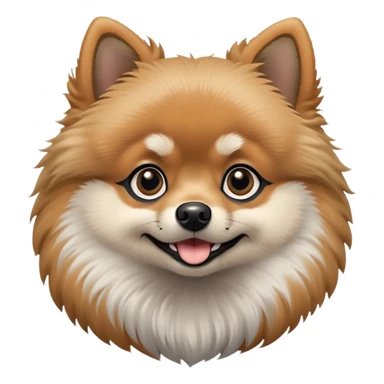 fluffy black and tan Pomeranian dog face, large round dark eyes, small black button nose, soft tan muzzle with subtle smile, two tan eyebrow spots, curious and alert expression, thick fluffy ruff of fur blending black, tan, and light gray, upright triangular ears with gray tips, friendly and cute sticker