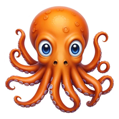 Cinematic Realistic Comical Octopus Portrait Emoji, Head tilted dramatically with an exaggeratedly amused expression, featuring a striking, glossy orange body adorned with bold blue rings and wide, expressive eyes brimming with playful disbelief; rendered with vivid natural textures and dynamic highlights, high shine, dramatic yet playful, styled with an air of cheeky ocean mischief, soft glowing outline, capturing the essence of a spirited and over‐the‐top octopus that looks ready to squirt ink its way into viral fame! sticker