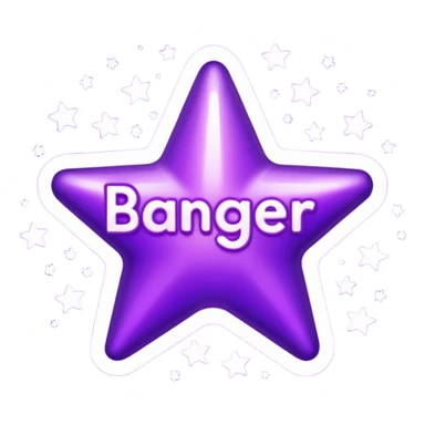 The word "banger" surrounded by purple stars sticker