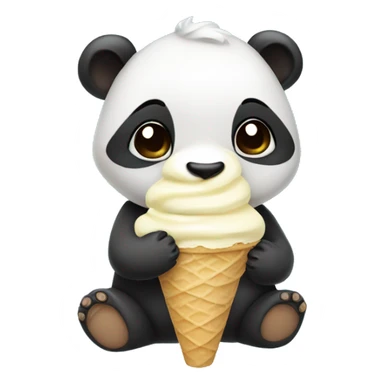 Cute baby panda eating vanilla ice cream on a cone sticker