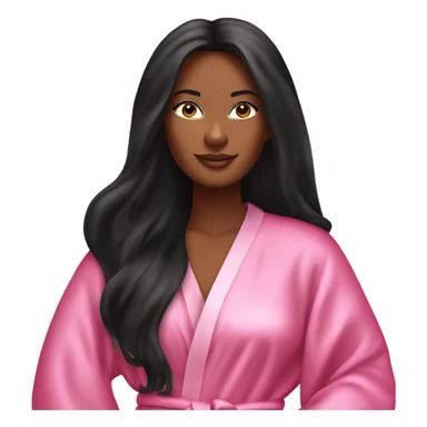 Tanned woman with long black hair wearing a silk pink Victoria’s Secret robe sticker