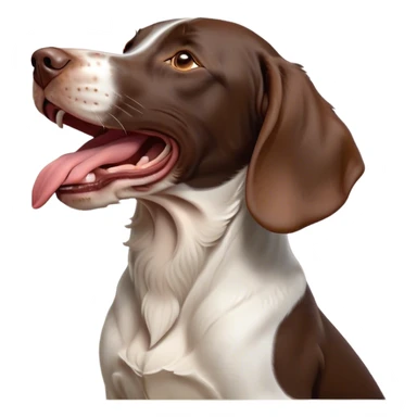 Cinematic Cute Yawning German Pointer Portrait Emoji, Head tilted slightly with a dramatic, wide-open yawn, revealing a sleek liver and white coat with a crisp finish, floppy ears slightly drooping, round brown eyes barely open in drowsy contentment, Simplified yet irresistibly adorable features, highly detailed, glowing with a soft, cozy glow, high shine, relaxed yet expressive, stylized with a touch of whimsy, bright and endearing, soft glowing outline, capturing the essence of a sleepy yet affectionate hunter, so drowsy it feels like it could stretch out of the screen and curl up for a nap! sticker