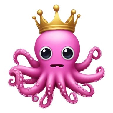 a scary pink octopus with a golden crown sticker