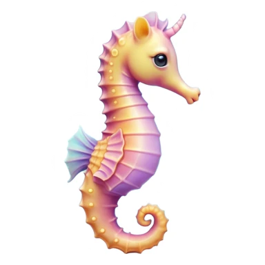 Cinematic Cute Sea Horse Portrait Emoji, Head tilted playfully and inquisitively, featuring a charming, petite seahorse with a softly curved body in pastel tones, a delicately coiled tail and round, sparkling eyes full of gentle wonder, Simplified yet irresistibly adorable features, highly detailed, glowing with a warm, inviting aquatic glow, high shine, affectionate and lively, stylized with a touch of enchanting marine charm, soft glowing outline, capturing the essence of a mischievous yet loving seahorse that seems as if it could float out of the screen into your arms! sticker