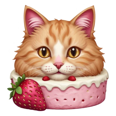 Close-up portrait of a fluffy cat eating a strawberry cake, pink cream on its nose and whiskers, detailed fur texture, soft natural light, shallow depth of field, high resolution, cute and candid moment
 sticker