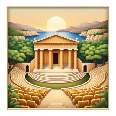 Cinematic Realistic Theatre of Epidaurus Landmark Emoji, depicted as a classical open‚Äêair theatre nestled in nature rendered with soft textures and serene, historical lighting. sticker