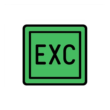 green background with a square box featuring the text 'EXC' engraved or written on it, clear and bold sticker