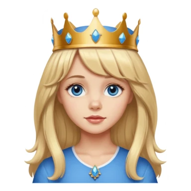 simple Blonde girl with bangs, long seductive hair and blue eyes, and a simple crown. giving cockerspaniel energy head only sticker