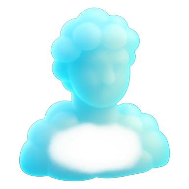front view shoulder-up person fully made of bright, puffy clouds, face also made of clouds, bright colors, matte glass style sticker