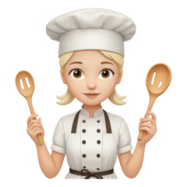 Young female baker - wearing a white chef's hat and holding a cream piping bag sticker
