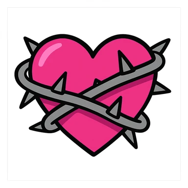 vibrant toon style pink heart with metal thorns sticker