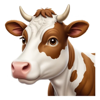 cinematic-noble-brown-and-white-cow-portrait-emoji,-poised-and-regal,-with-a-large,-sturdy-build-and-a-beautifully-patterned-hide-of-rich-brown-accented-by-crisp-white-patches,-deep-set-soulful-brown-eyes,-simplified-yet-sharp-and-sophisticated sticker