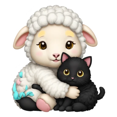 white SHeep hugging 1 black cat sticker