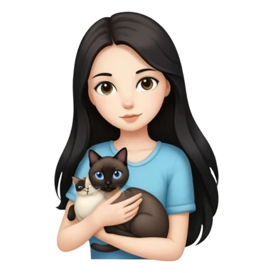 Brunette girl with black long hair with a Siamese cat sticker