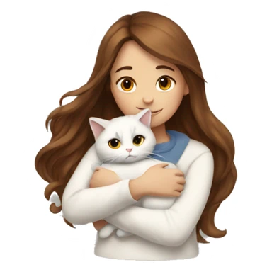 a girl with long brown hair, in a white sweater, hugs a fold cat. sticker