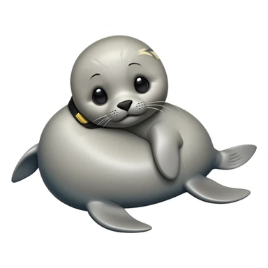 cinematic-seal-realistic-full-body-lounging-emoji,-sleek-body-stretched,-short-smooth-fur-glinting-in-the-sea-breeze,-flippers-tucked-comfortably-beneath-its-body,-large-dark-eyes-filled-with-playful-curiosity sticker