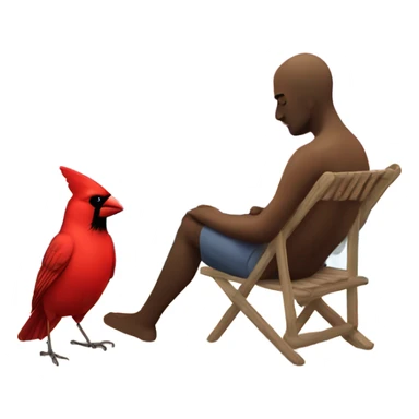 Create a picture of a person and a cardinal that are sad from grief sitting on beach with palm trees during a sunset sticker