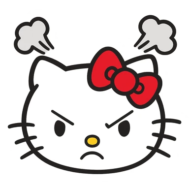 angry Hello Kitty, red bow, steam coming from head sticker