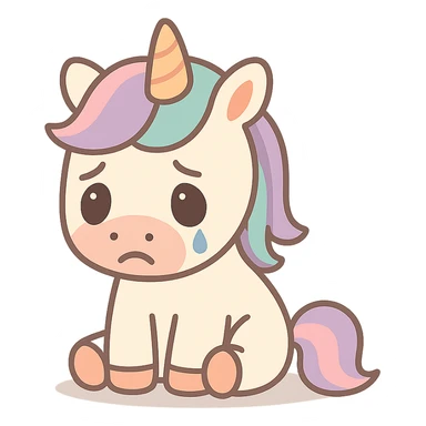 Remove the background, keep the depressed unicorn with slouched posture and a teardrop, pastel tones, transparent background. sticker