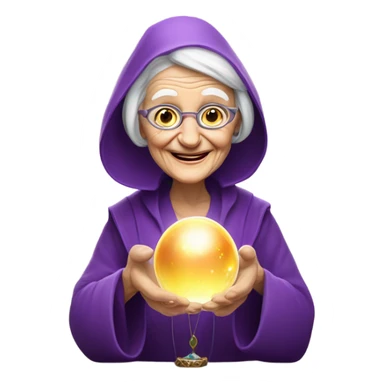 Wise Old Lady Fortune teller with crystal ball looking into the camera smiling sticker