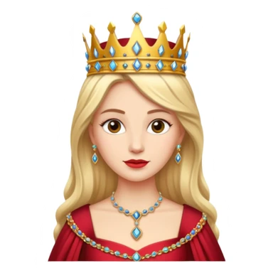 medieval queen with a crown and elegant gown, regal and graceful, Puy du Fou theme park emoji sticker