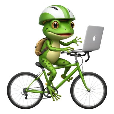 cheerful frog multitasking on a laptop while cycling sticker