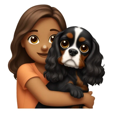 cute girl hugging two black and brown cavalier king charles spaniel  sticker