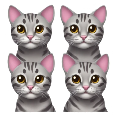 Two grey bengal cats. One grey bengal cat and one grey bengal cat with a pink bow on its head sticker