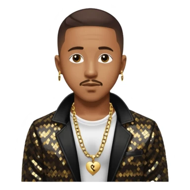 Marques Houston with dark brown hair, black sequin jacket, shirtless with necklace sticker