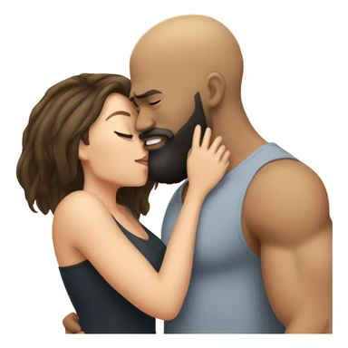 White brunette kissing muscular black bald man with beard sticker