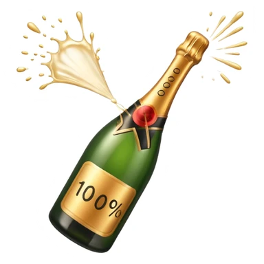 Garrafa de champanhe estourando com o texto 100% saindo dela. sticker